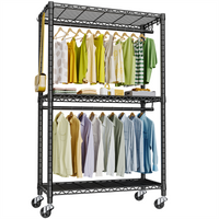 P3 Single Column Garment Rack (Black), 39.4"W, 464LBS Load & 3-Tier Shelves with Lockable Wheels