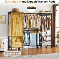 E7 52.3-72" Extendable Triple Column Garment Rack (Black), 838LBS Load & 6-Tier Wire Shelves