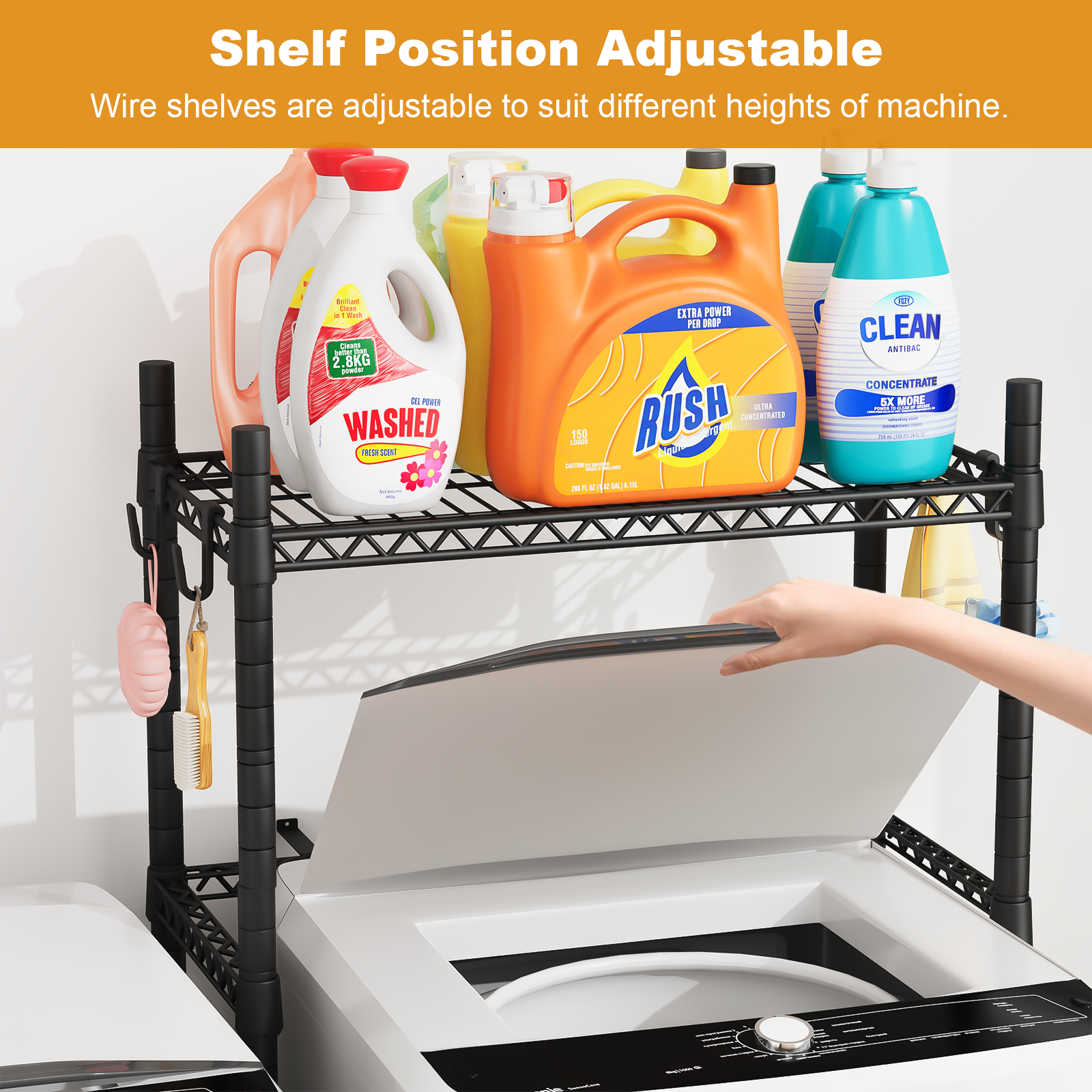 U16 Upgraded Washer Dryer Stacking Rack for Narrow Laundry Room and Bathroom, Metal Over Washer and Dryer Storage Shelves for Saving Space