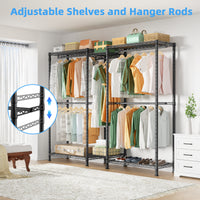 E12 Detachable Triple Column Garment Rack (Gold), 960LBS Load & 6-Tier Shelves with 4 Hanger Rods
