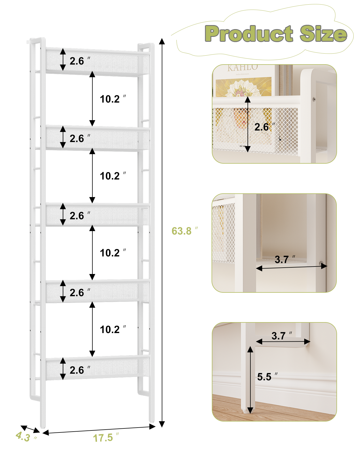 B8 Kids Bookshelf Wall Mounted, 5-Tier Wall Bookshelf for Kids, Children's Bookcases Organizer for Toys and Books