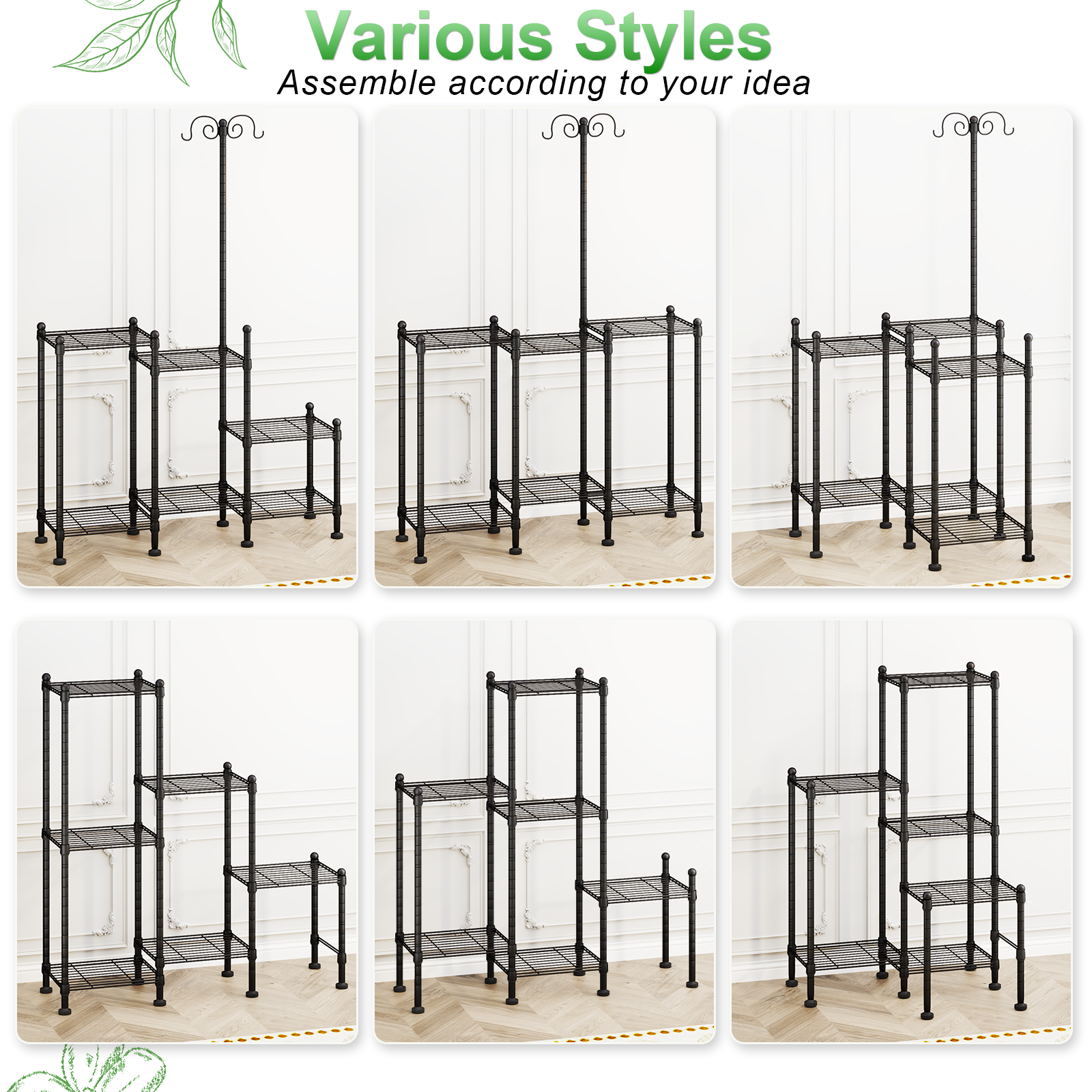 C6 Plant Stand Indoor Outdoor, Heavy Duty Metal Waterproof 6 Tiered Plant Shelf for Multiple Flower Planter Holder Rack, Black