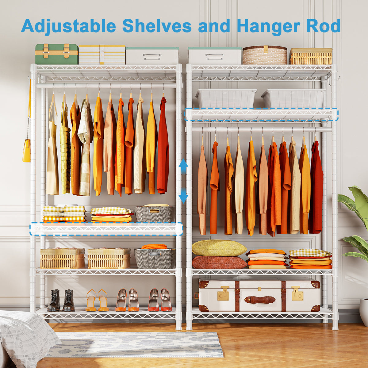 H4 35.4"W Single Column Garment Rack (Black), 512LBS Load & 4-Tier Storage Shelves