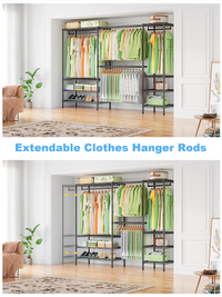 E11 73.2-97.6" Extendable Triple Column Garment Rack (Black), 1034LBS Load & Wall-Mounted/Free-Standing