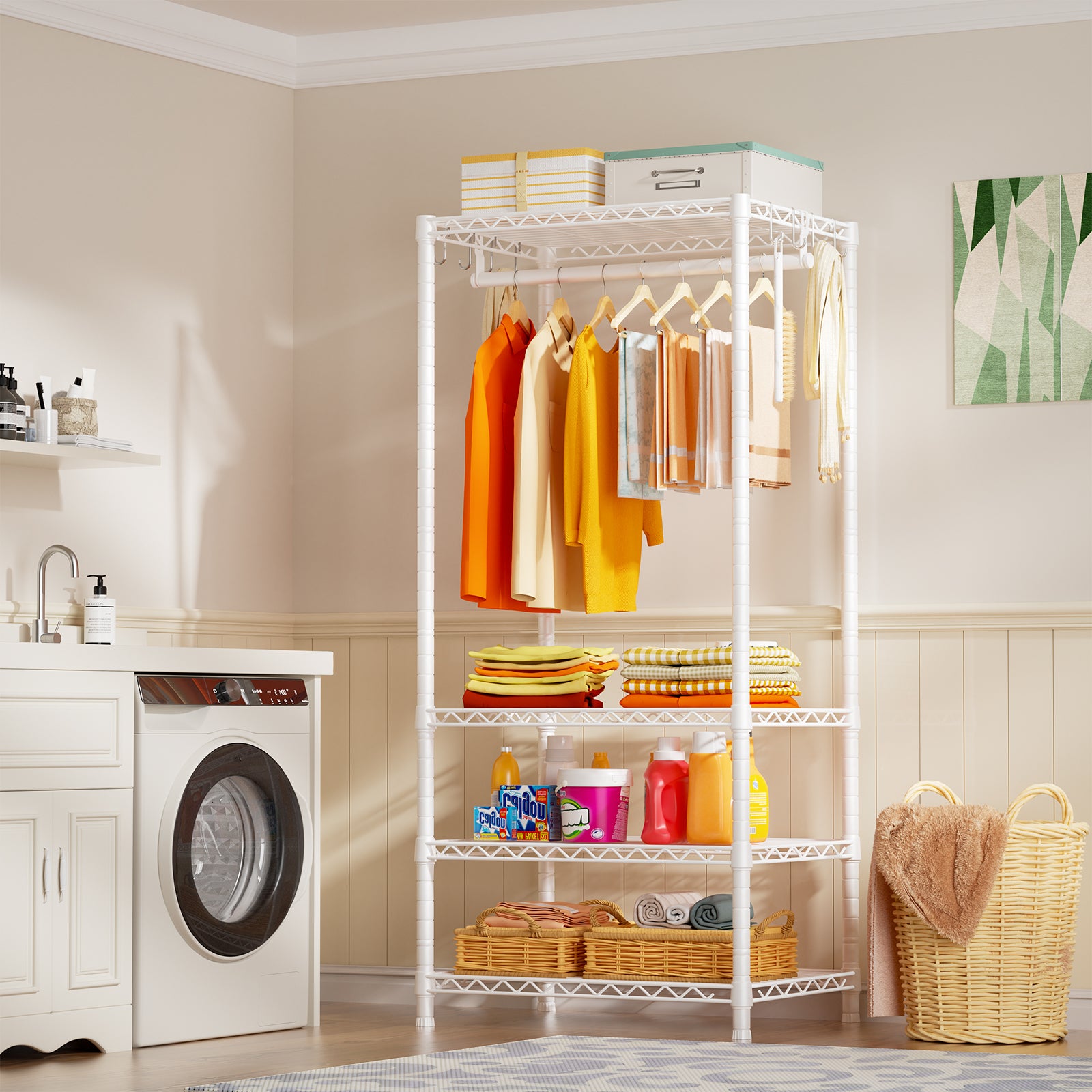 H4 23.6"W Mini Single Column Garment Rack (Black), 502LBS Load for Small Spaces