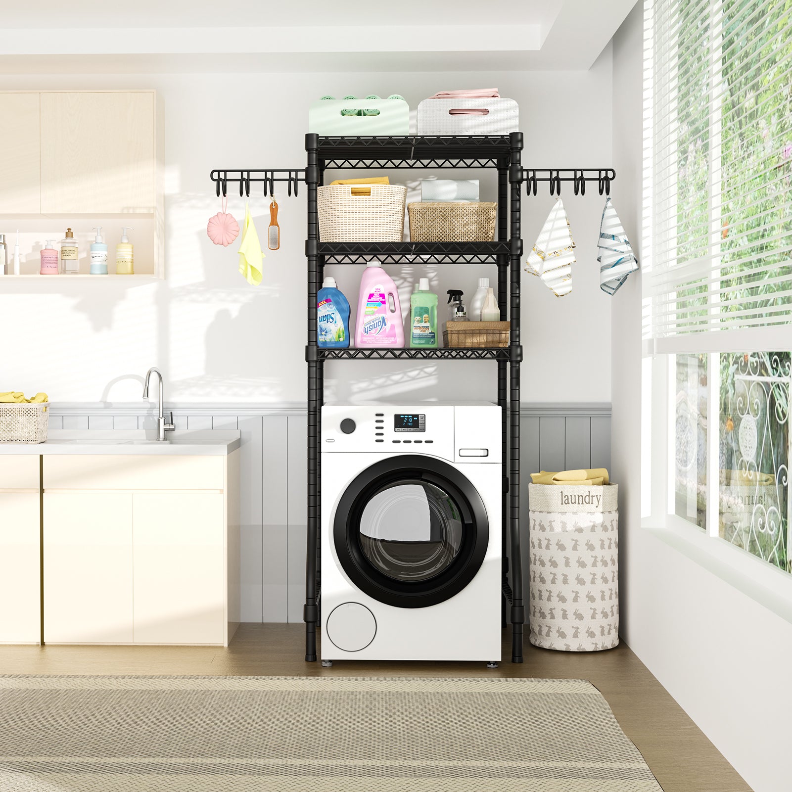 U8 Mini Over-Washer Garment Rack (Black), ≤27.1" Washer Fit, 304LBS Load & Leveling Feet