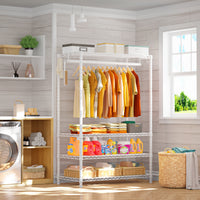 H4 45"W Extended Single Column Garment Rack (Black), 522LBS Load & Anti-Tip Device