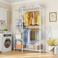 F2 45"W Double Column Garment Rack (Black), 630LBS Load & 5-Tier Adjustable Shelves