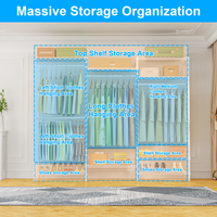 E13 Triple Column Garment Rack (Black), 900LBS Load, 8-Tier Shelves, 4 Hanger Rods & 8 S Hooks