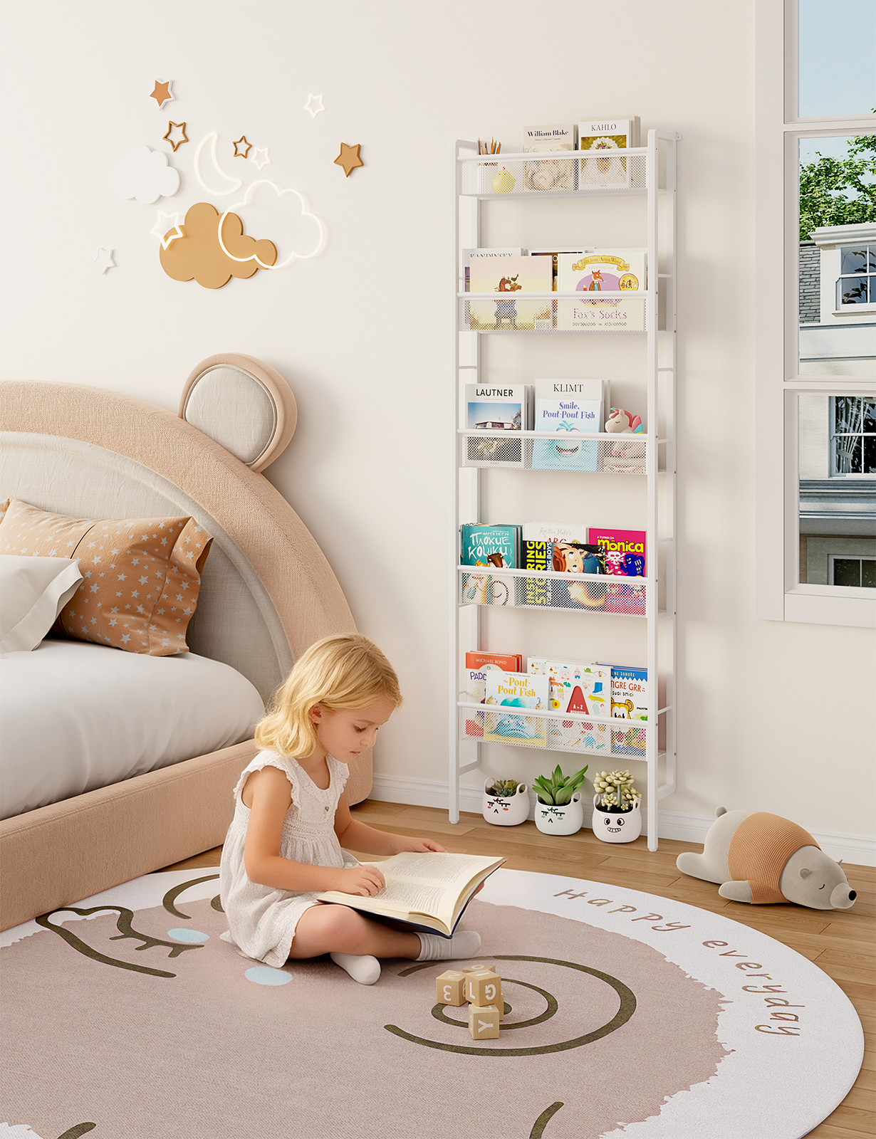 B8 Kids Bookshelf Wall Mounted, 5-Tier Wall Bookshelf for Kids, Children's Bookcases Organizer for Toys and Books