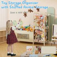 B10 Toy Storage Organizer with Stuffed Animal Storage, Large Toy Box Chest and Stuffed Animal Holder Zoo Organizer with Elastic Ropes for Nursery, Kids Room, Playroom, Bedroom, Beige