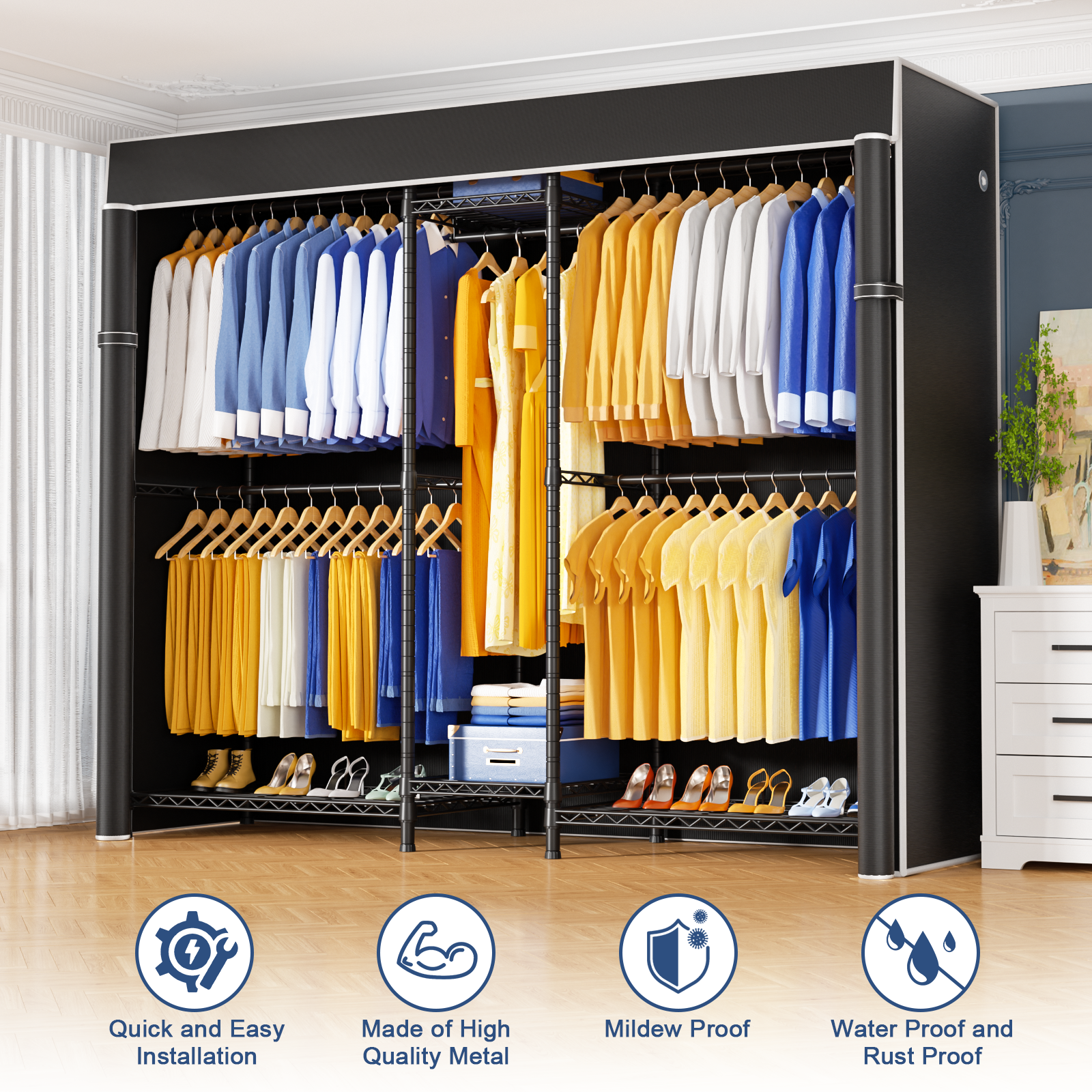 E12C Heavy Duty Closet Organizer System, Adjustable Garment Rack 71" W x 16" D x 76.5" H Holds 960 lbs