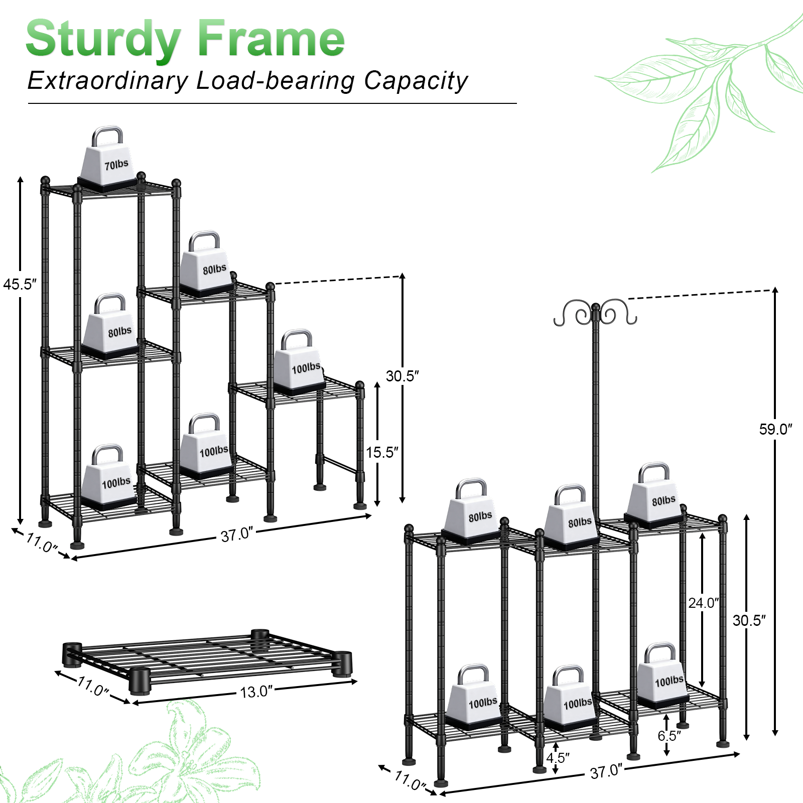 C6 Plant Stand Indoor Outdoor, Heavy Duty Metal Waterproof 6 Tiered Plant Shelf for Multiple Flower Planter Holder Rack, Black