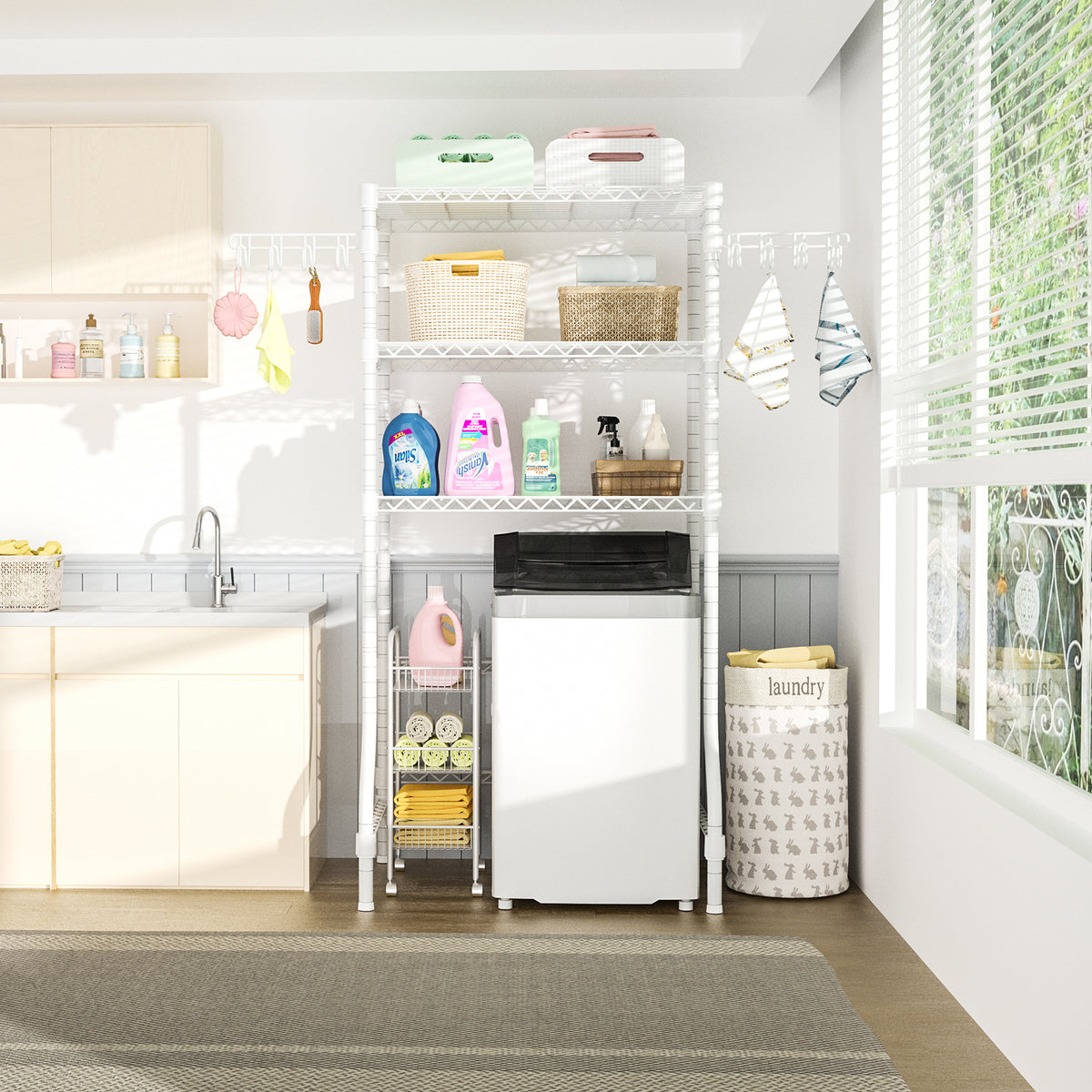 U8 Over-Washer Garment Rack (Black), ≤32.6" Washer Fit, 304LBS Load & Adjustable Shelves