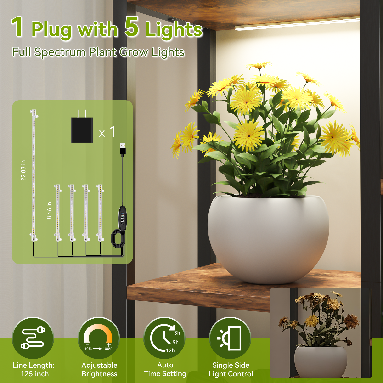 C2 Plant Stand Indoor with Grow Lights, Indoor Tiered Metal Plant Stand 70.87" Tall Plant Shelf with Hooks for Hanging, Plant Holder Display Shelves for Patio, Garden, Outdoor