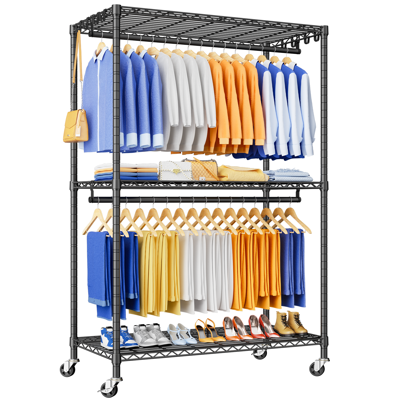 P8 51.2" Extended Single Column Garment Rack (White), 700LBS Load & 3 Adjustable Shelves
