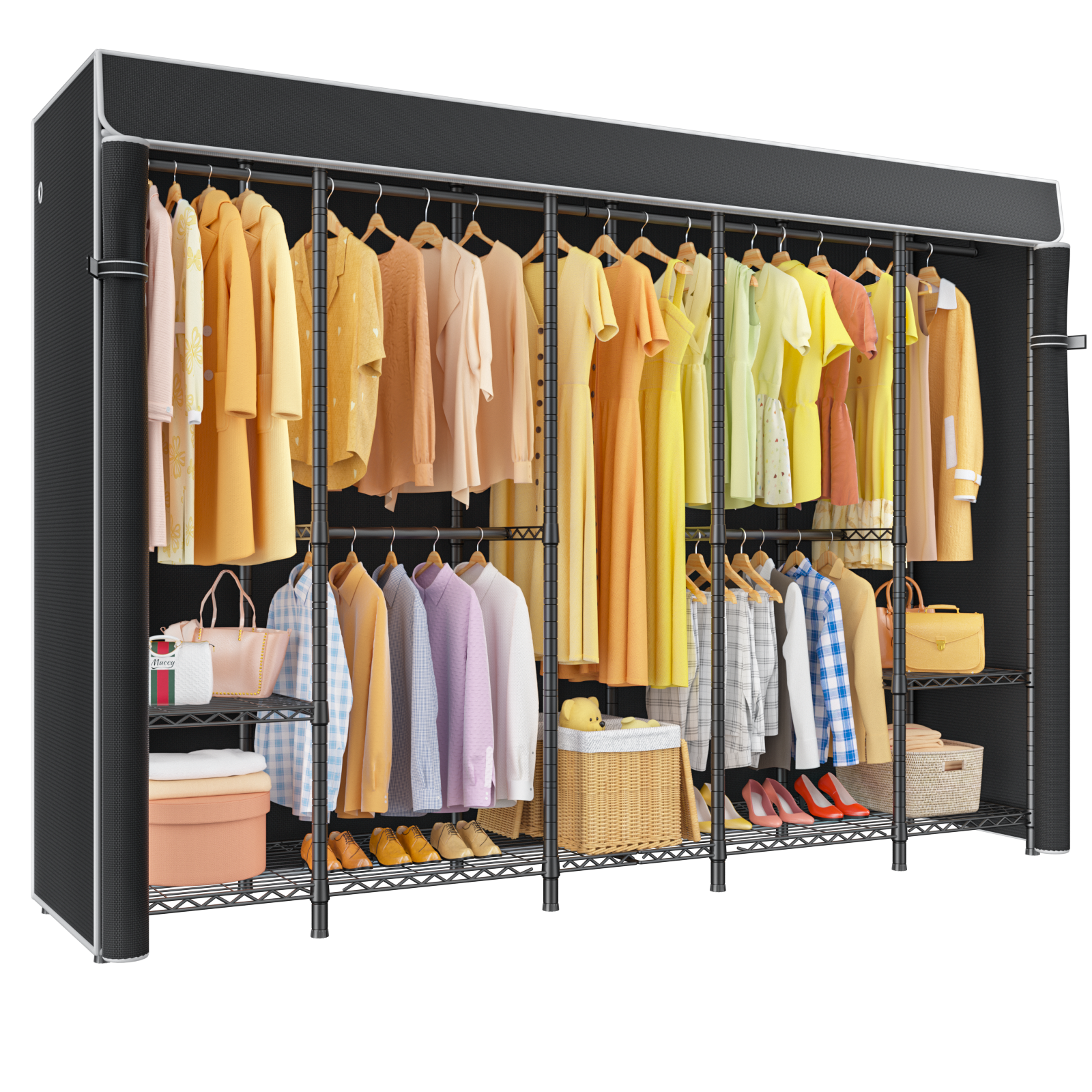 H50C Extra Large Clothes Rack with Cover,89.8" Wide, 1400LBS Load & Long Garment Storage