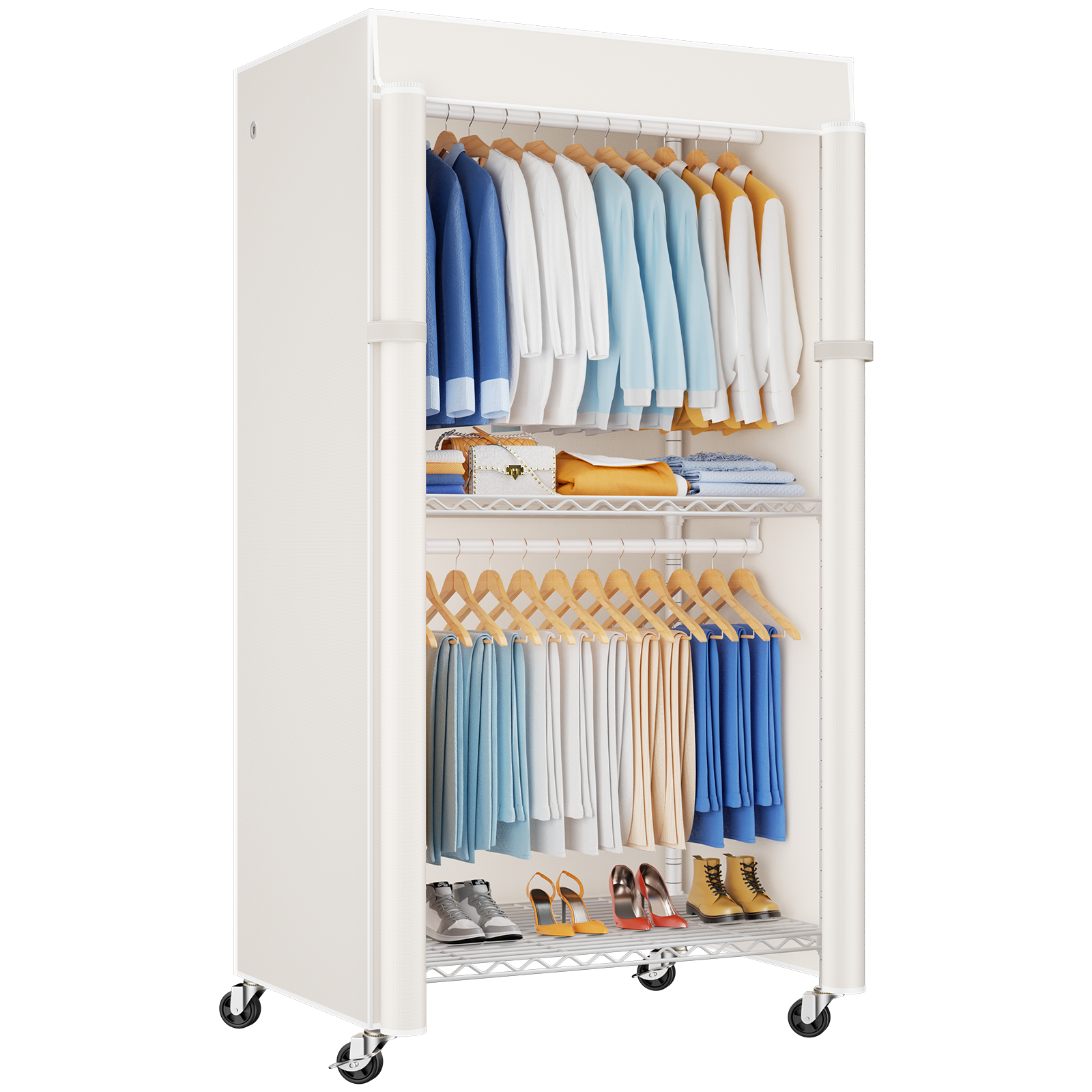P8C Max Heavy Duty Clothes Rack（With Extended Width Design） Rolling Clothing Racks for Hanging Clothes with Lockable Wheels，51.2"W x 15.8"D x 80.5"H，Max Load 700LBS
