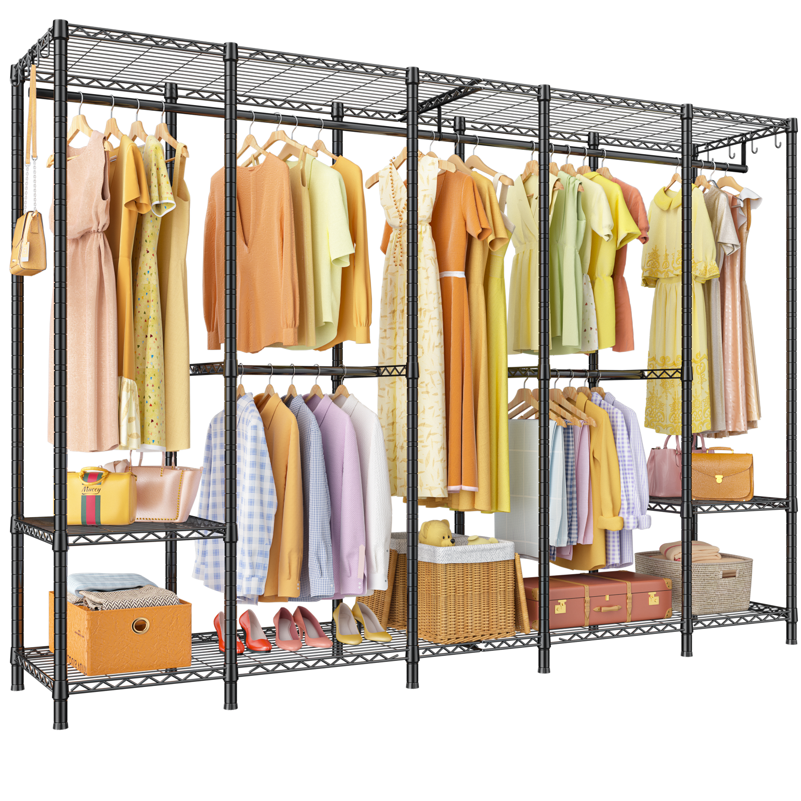 H50 5-Column Garment Rack (Black), 89.8" Wide, 1400LBS Load & Long Garment Storage