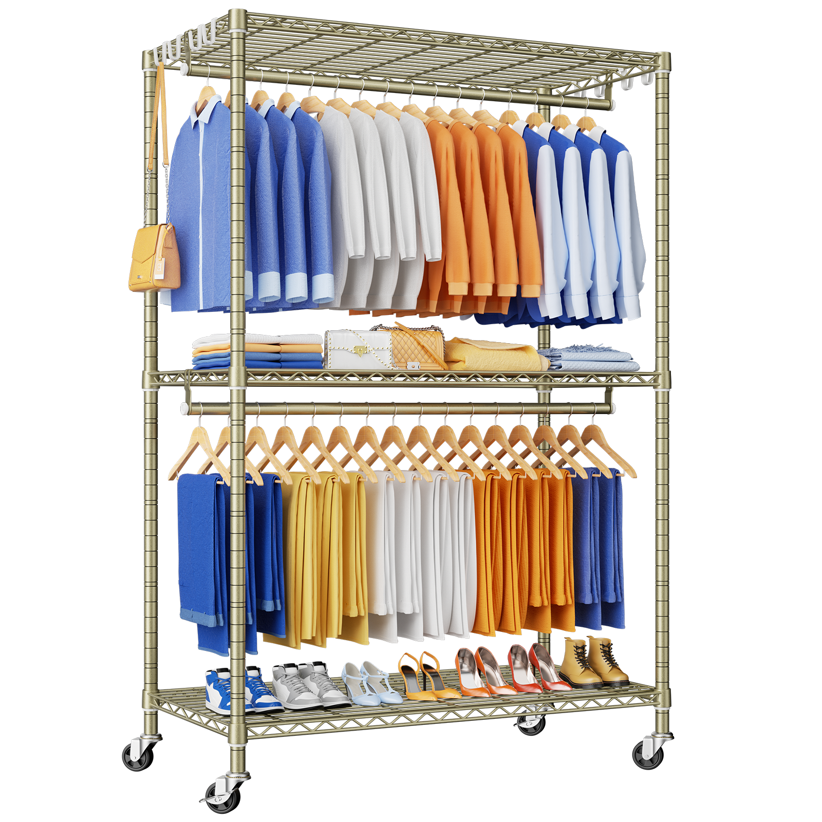 P8 51.2" Extended Single Column Garment Rack (White), 700LBS Load & 3 Adjustable Shelves