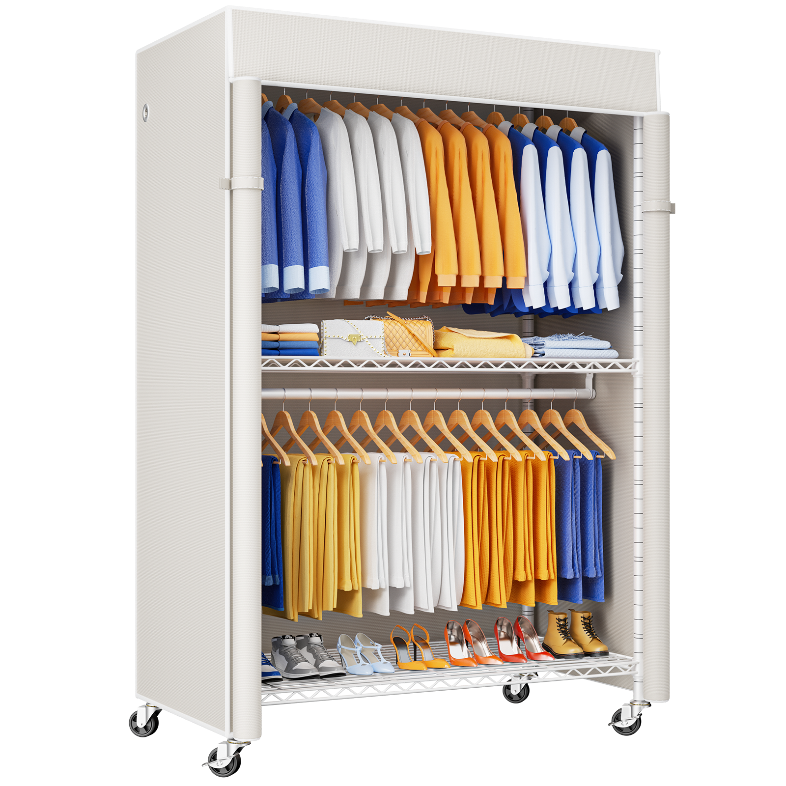 P8C Heavy Duty Clothes Rack（With Extended Width Design） Rolling Clothing Racks for Hanging Clothes with Lockable Wheels，51.2"W x 15.8"D x 80.5"H，Max Load 700LBS