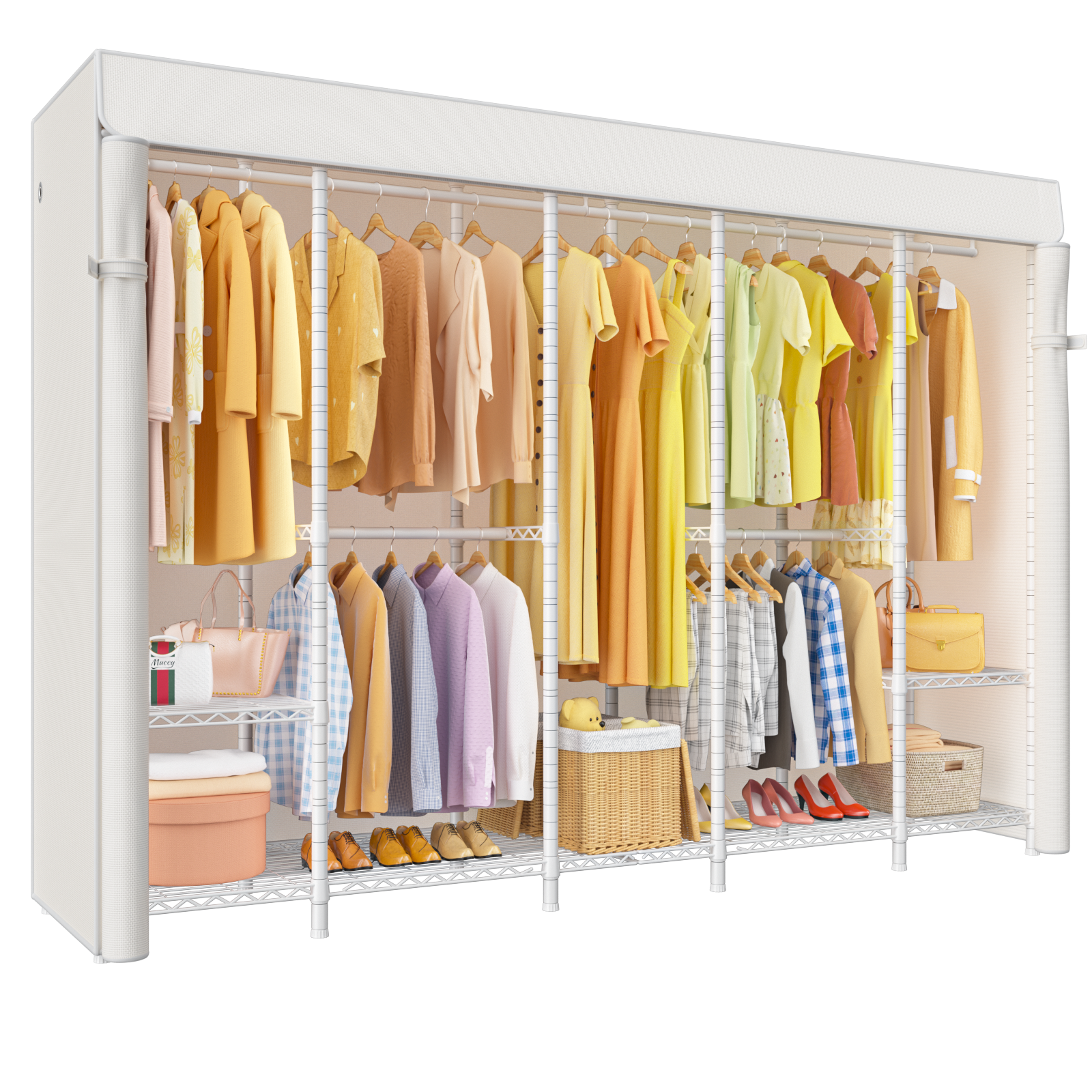 H50C Extra Large Clothes Rack with Cover,89.8" Wide, 1400LBS Load & Long Garment Storage