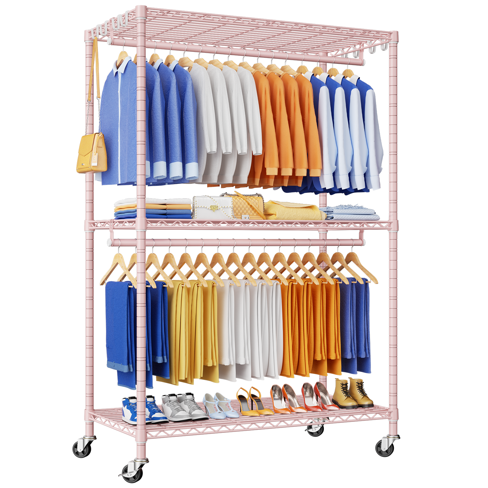 P8 51.2" Extended Single Column Garment Rack (White), 700LBS Load & 3 Adjustable Shelves