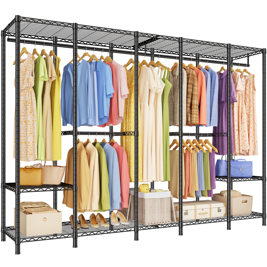 H50 Heavy Duty Garment Rack - 5 Column Large Clothing Rack, 89.8" Wide, Load Capacity 1400LBS