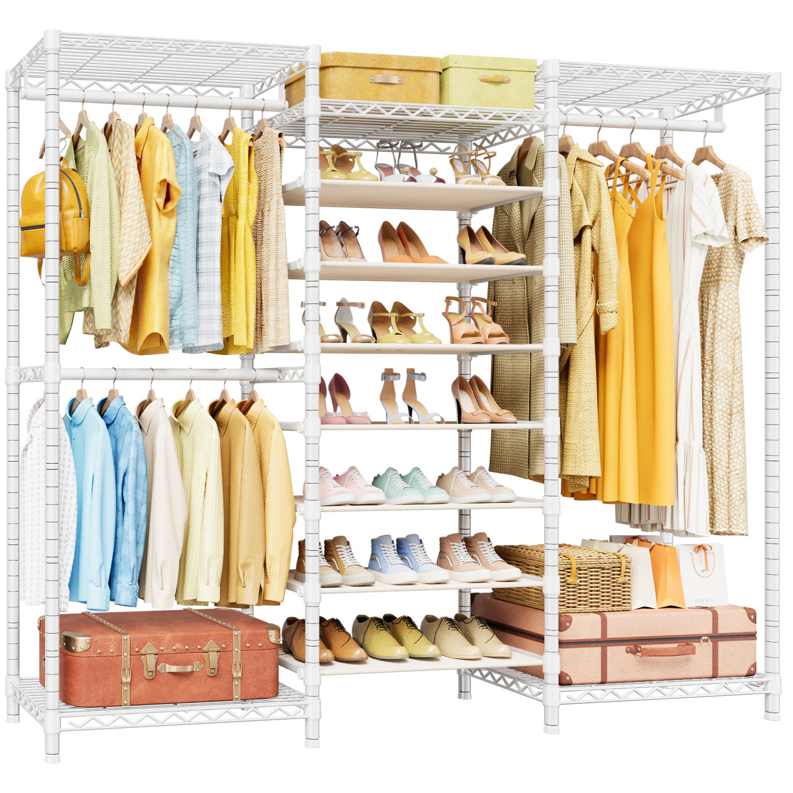 E16 Heavy Duty Clothing Rack（with 7-Tier Adjustable Shoe Rack） Freestanding Clothes Rack for Hanging Clothes