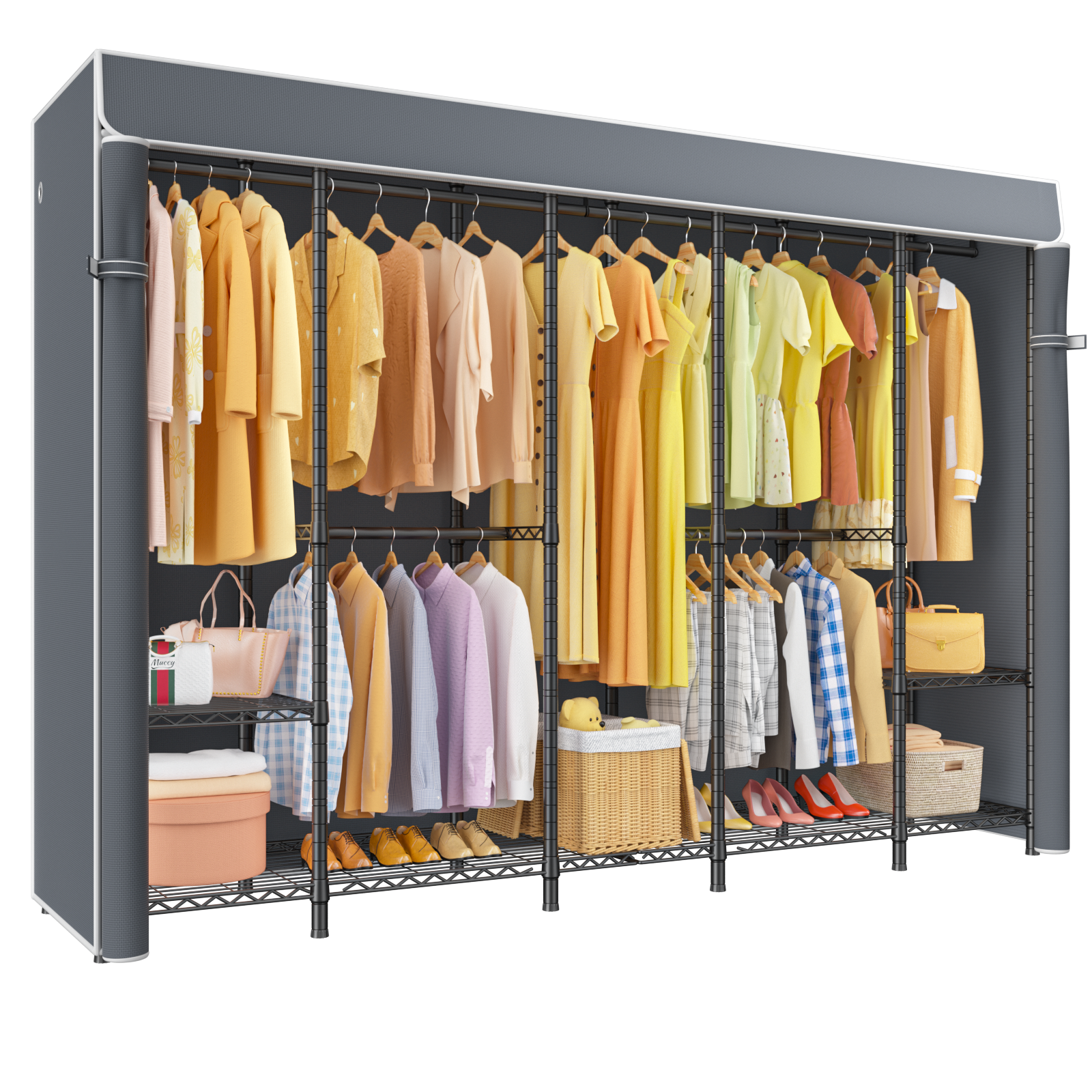 H50C Extra Large Clothes Rack with Cover,89.8" Wide, 1400LBS Load & Long Garment Storage