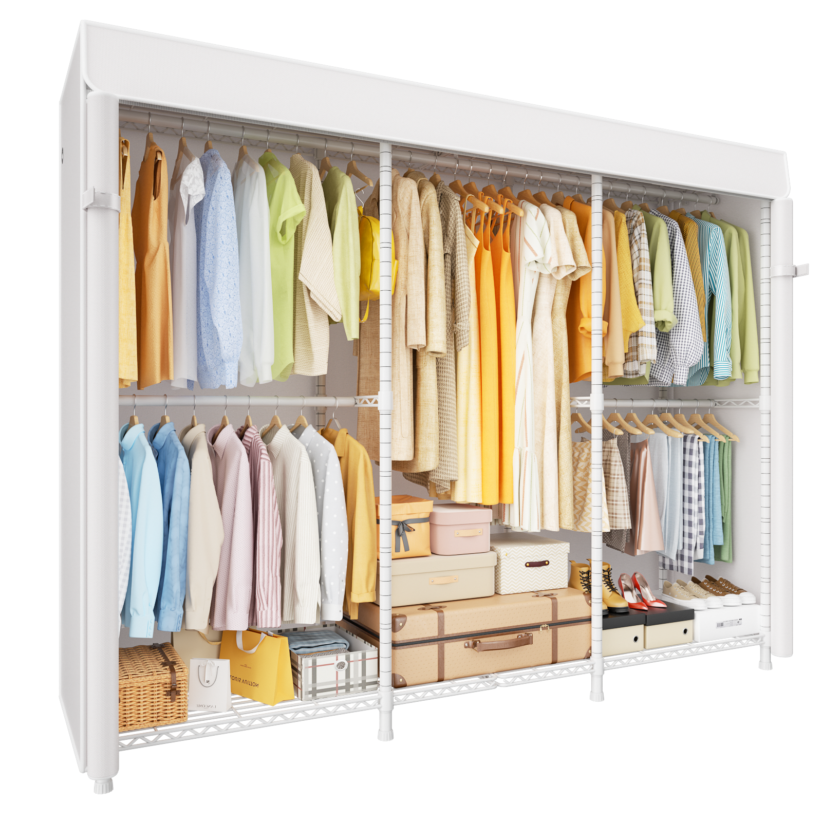 E14C Heavy Duty Closet Organizer System, Adjustable Garment Rack 70.1" W × 16.6" D × 76.4" H Hold 960 lbs, Black Rack with Black Dustproof Cover