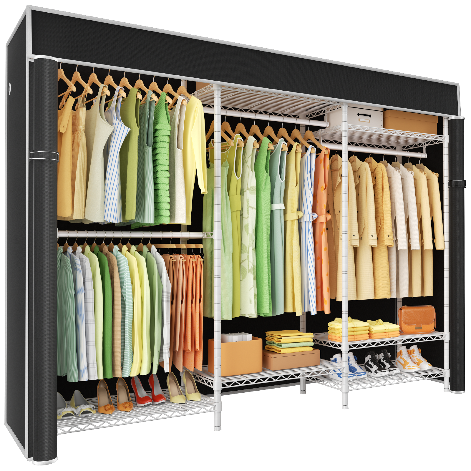 E13C Heavy Duty Closet Organizer System，Freestanding Clothing Racks for Hanging Clothes，Adjustable Garment Rack 63" W x 16" D x 77" H Hold 960 lbs