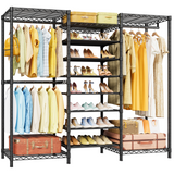 E16 Heavy Duty Clothing Rack（with 7-Tier Adjustable Shoe Rack） Freestanding Clothes Rack for Hanging Clothes