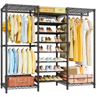 E16 Heavy Duty Clothing Rack（with 7-Tier Adjustable Shoe Rack） Freestanding Clothes Rack for Hanging Clothes