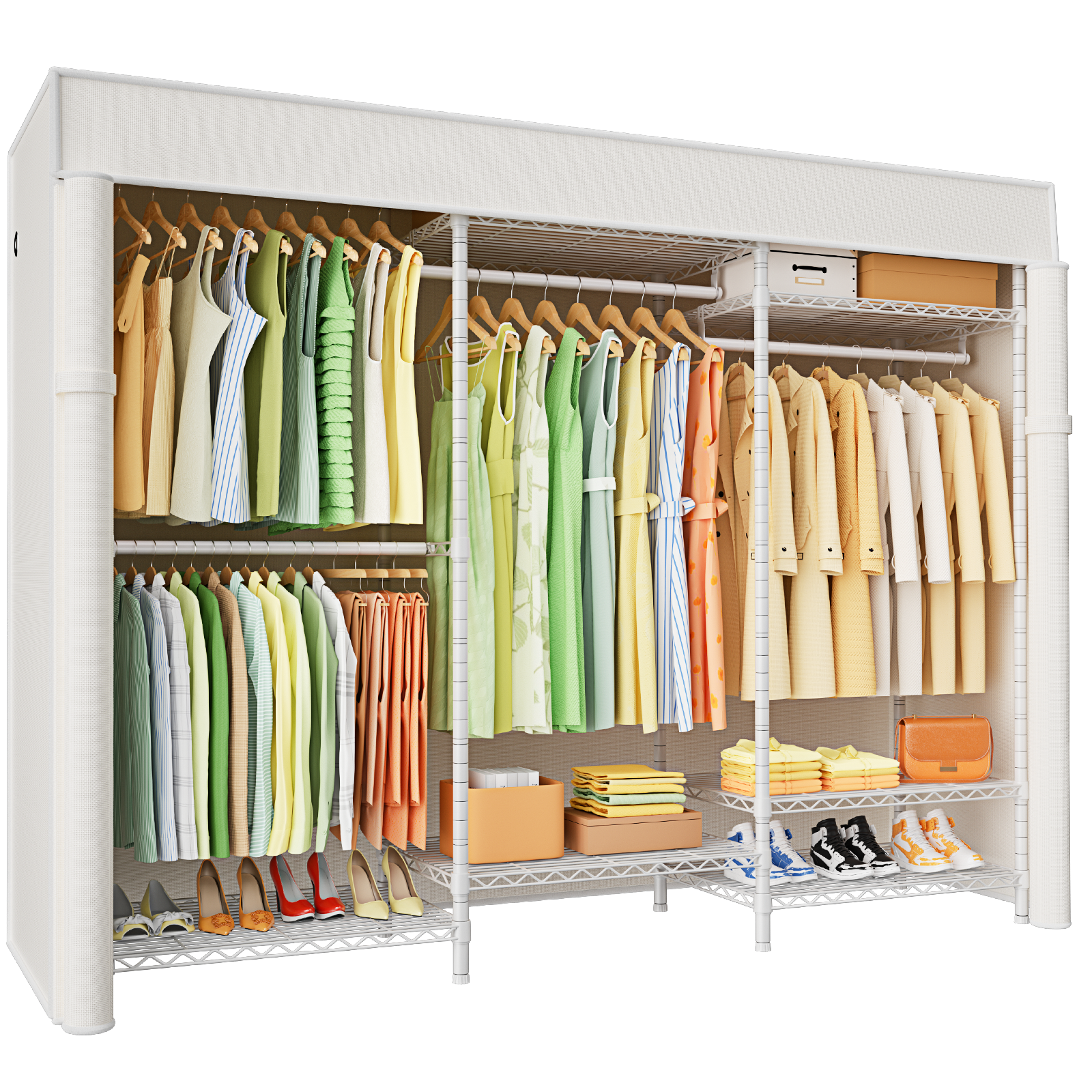 E13C Heavy Duty Closet Organizer System，Freestanding Clothing Racks for Hanging Clothes，Adjustable Garment Rack 63" W x 16" D x 77" H Hold 960 lbs