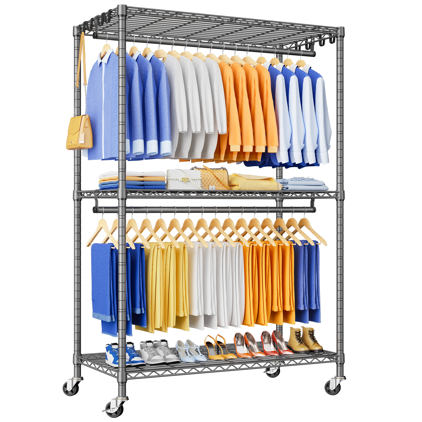 P8 51.2" Extended Single Column Garment Rack (White), 700LBS Load & 3 Adjustable Shelves