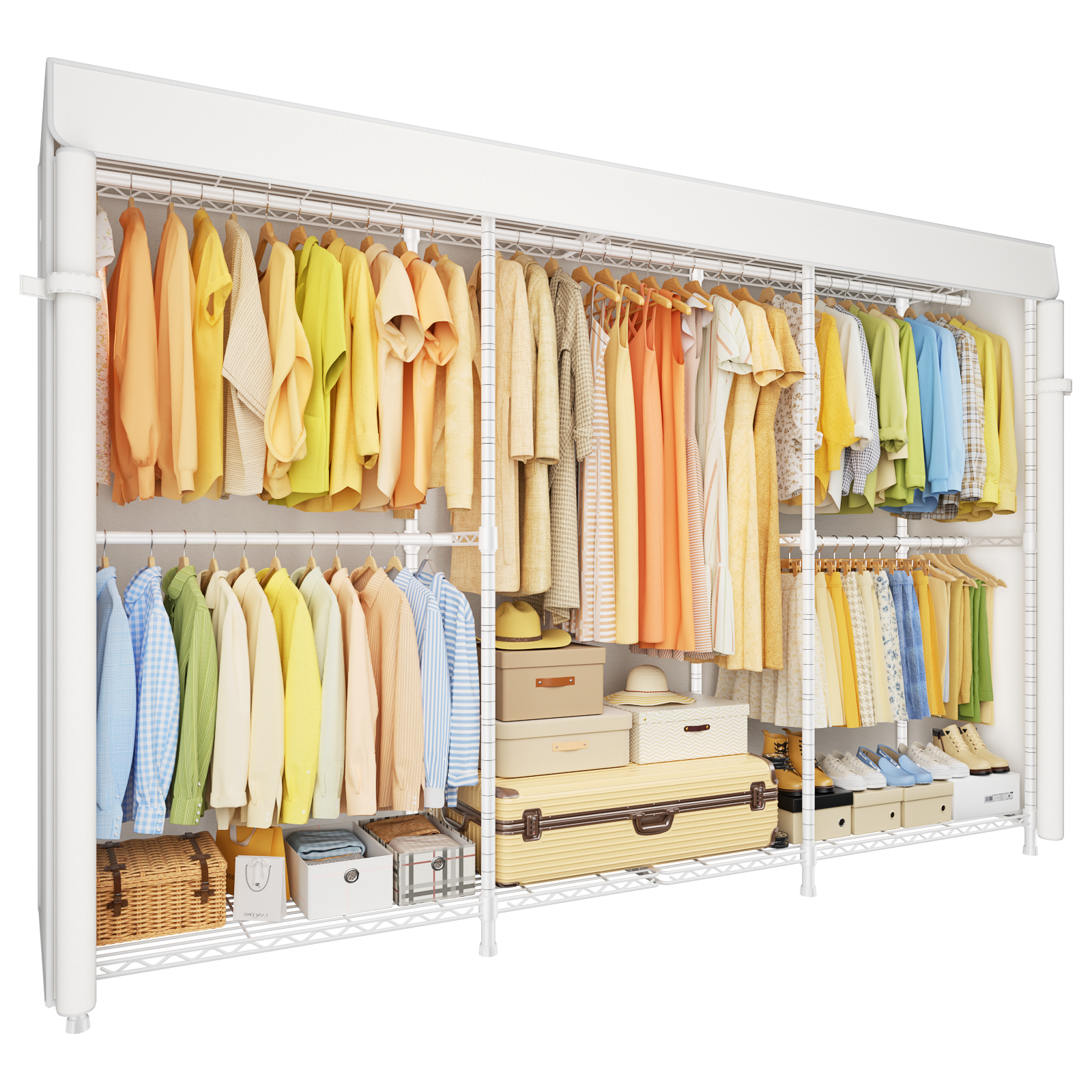 E14C Pro Heavy Duty Closet Organizer System, Adjustable Garment Rack 70.1" W × 16.6" D × 76.4" H Hold 960 lbs, Black Rack with Black Dustproof Cover