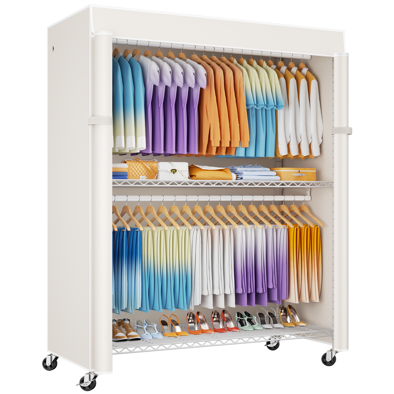 P8C Max Heavy Duty Clothes Rack（With Extended Width Design） Rolling Clothing Racks for Hanging Clothes with Lockable Wheels，51.2"W x 15.8"D x 80.5"H，Max Load 700LBS