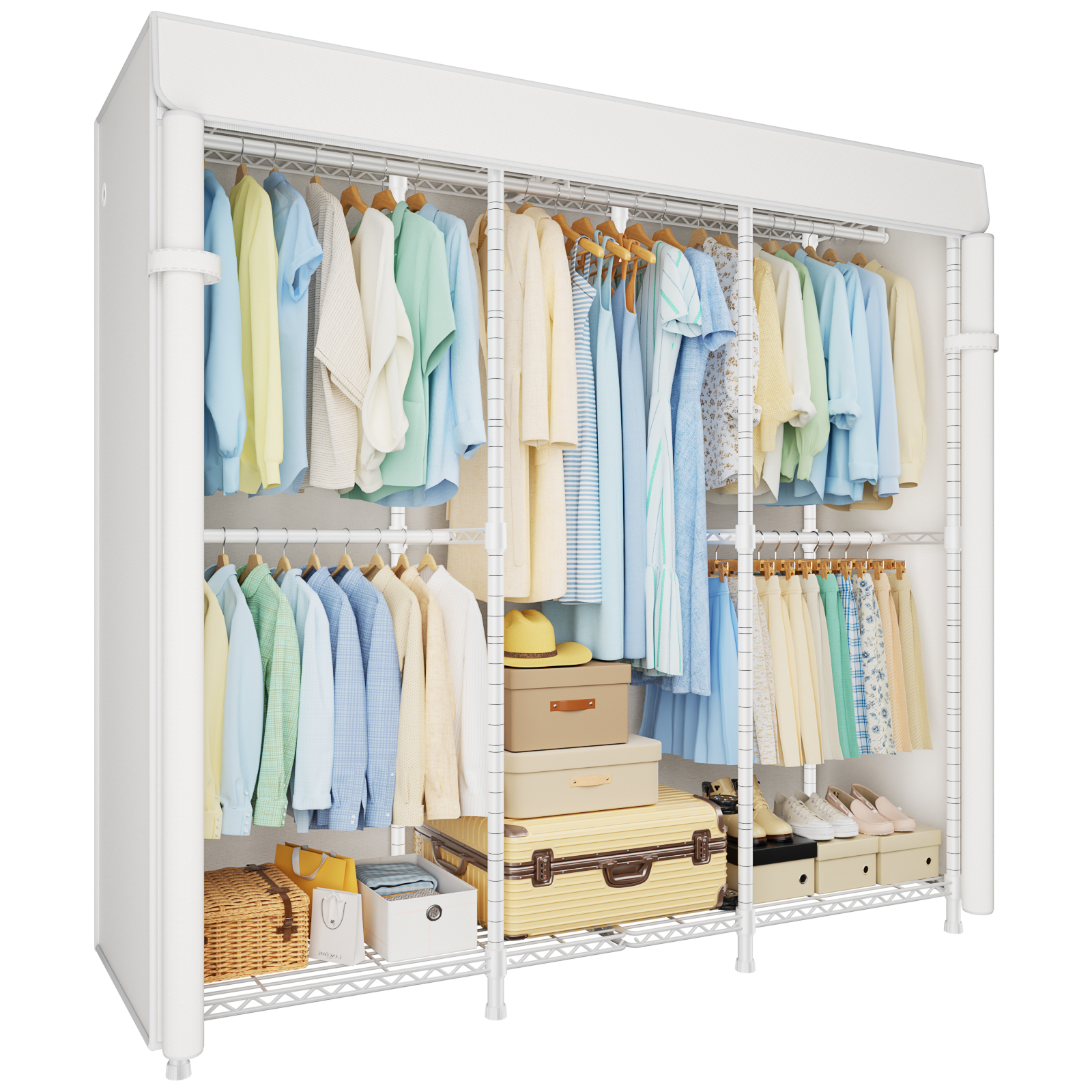 E14C Pro Heavy Duty Closet Organizer System, Adjustable Garment Rack 70.1" W × 16.6" D × 76.4" H Hold 960 lbs, Black Rack with Black Dustproof Cover