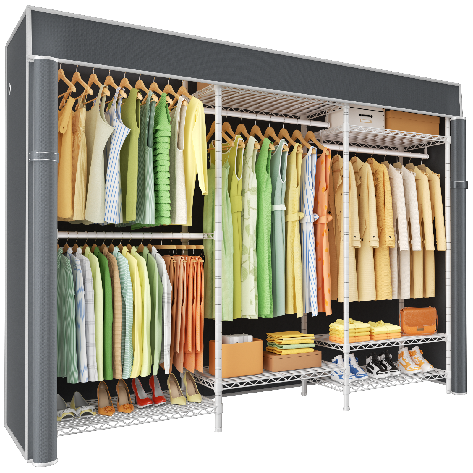 E13C Heavy Duty Closet Organizer System，Freestanding Clothing Racks for Hanging Clothes，Adjustable Garment Rack 63" W x 16" D x 77" H Hold 960 lbs