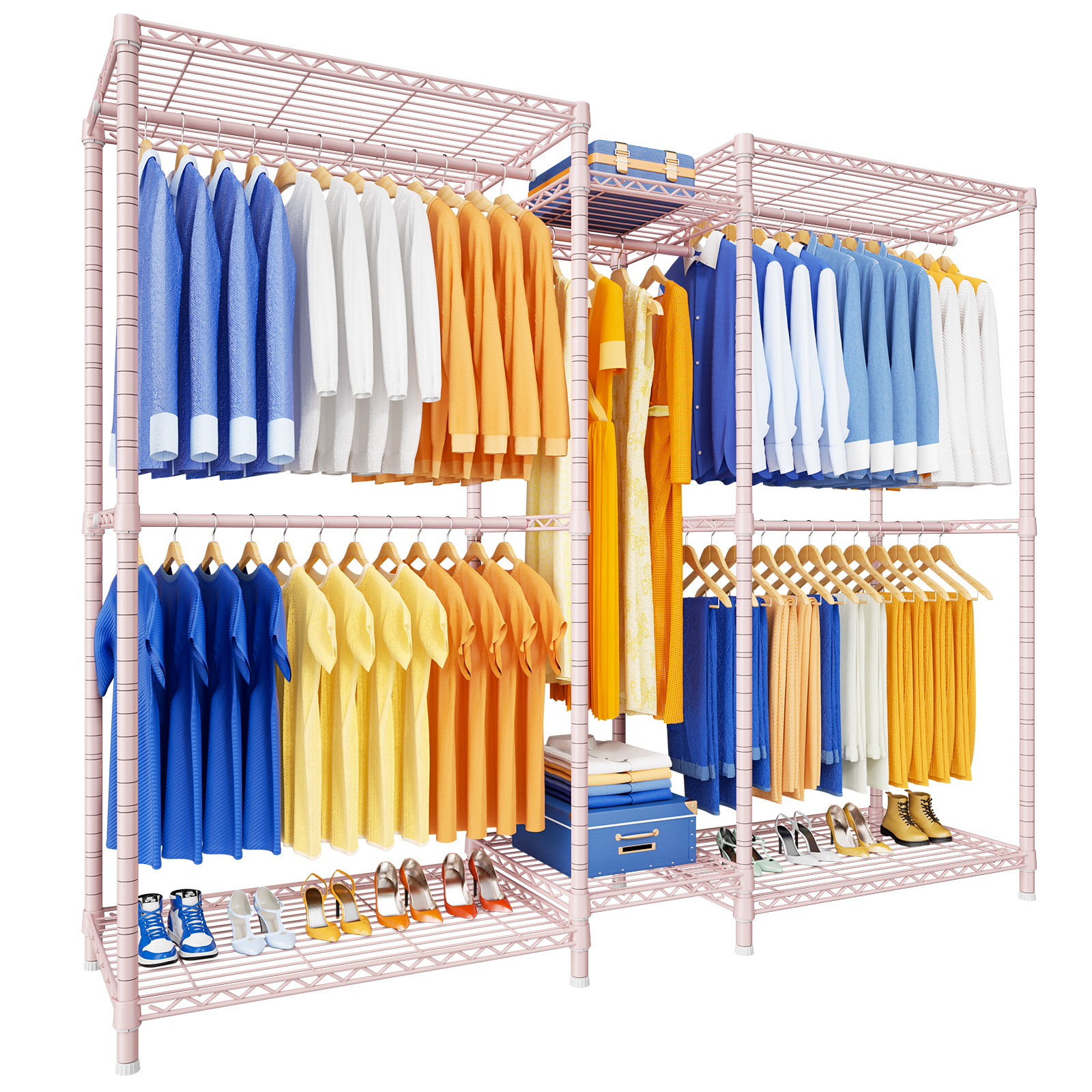 Ulif E12 Clothes Rack,Heavy Duty Freestanding Garment Rack with Shelves,Metal Clothing Closet Storage System for Hanging Clothes，71" W x 16" D x 76.5" H, Hold 960 lbs，Black