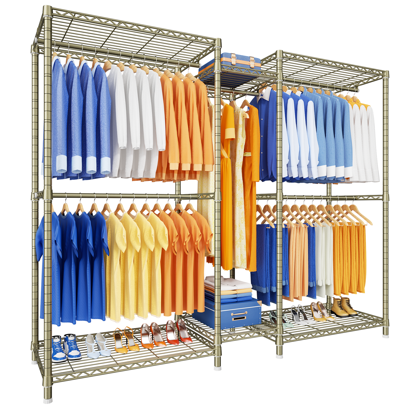 Ulif E12 Clothes Rack,Heavy Duty Freestanding Garment Rack with Shelves,Metal Clothing Closet Storage System for Hanging Clothes，71" W x 16" D x 76.5" H, Hold 960 lbs，Black