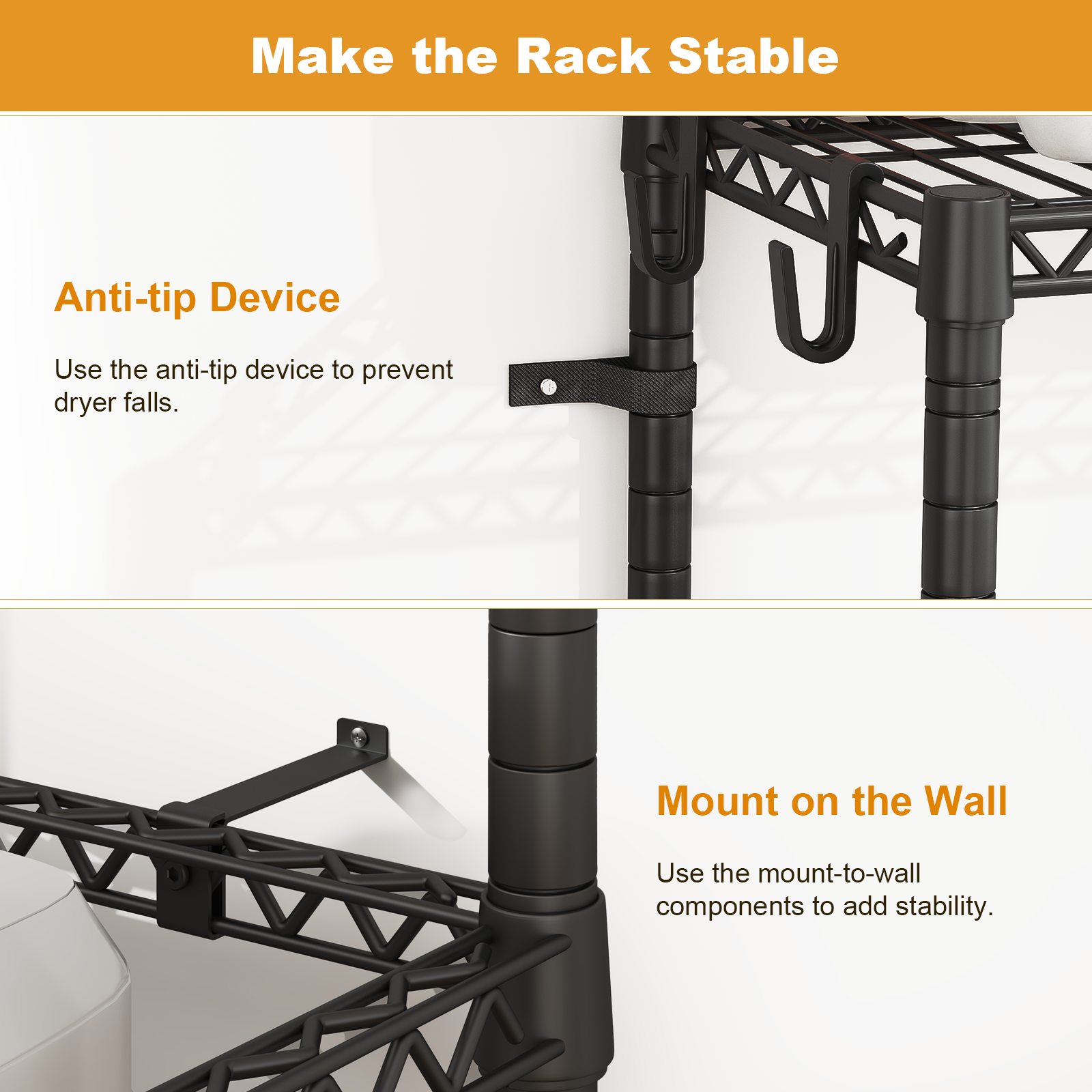 U16 Upgraded Washer Dryer Stacking Rack for Narrow Laundry Room and Bathroom, Metal Over Washer and Dryer Storage Shelves for Saving Space