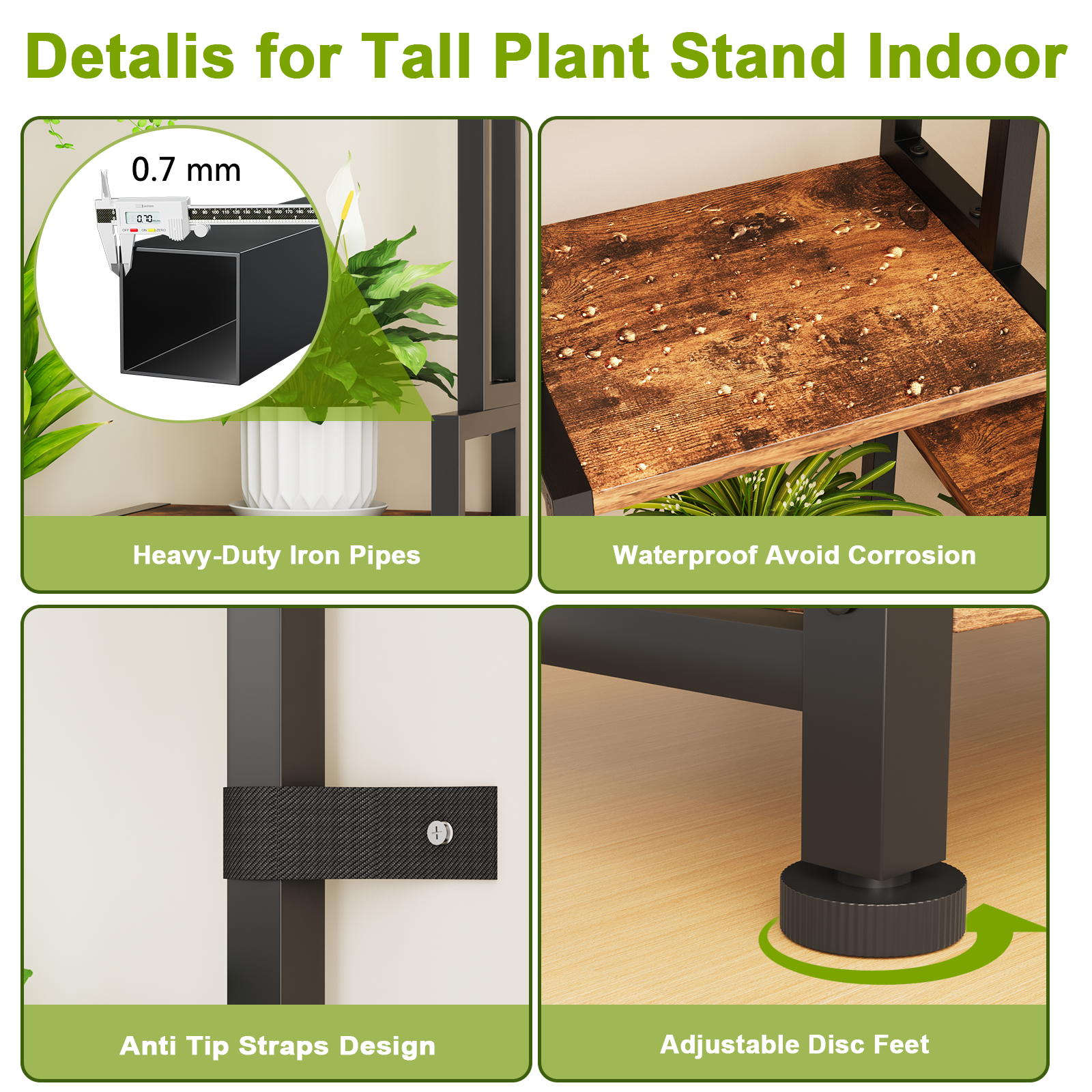 C2 Plant Stand Indoor with Grow Lights, Indoor Tiered Metal Plant Stand 70.87" Tall Plant Shelf with Hooks for Hanging, Plant Holder Display Shelves for Patio, Garden, Outdoor