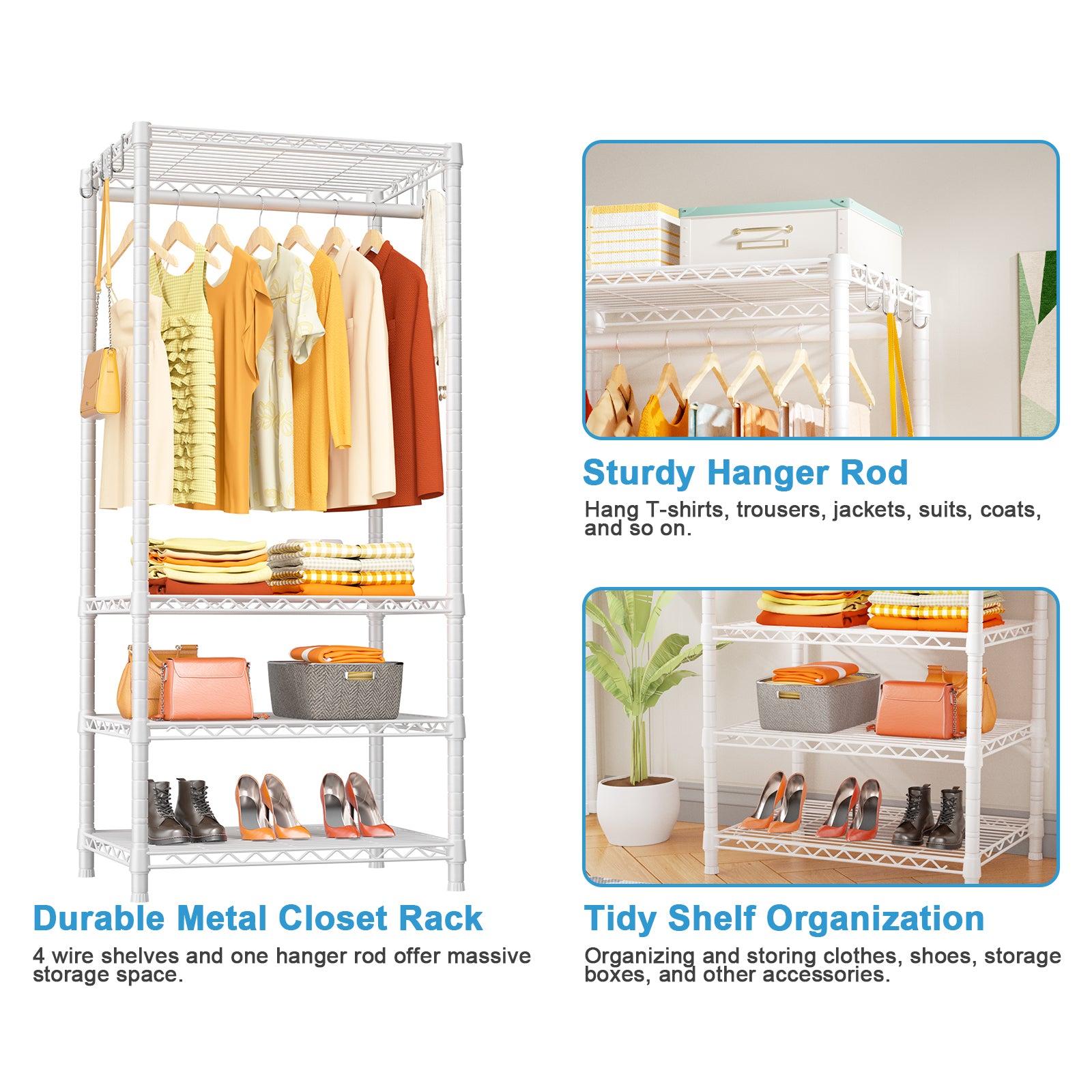 H4 23.6"W Mini Single Column Garment Rack (Black), 502LBS Load for Small Spaces