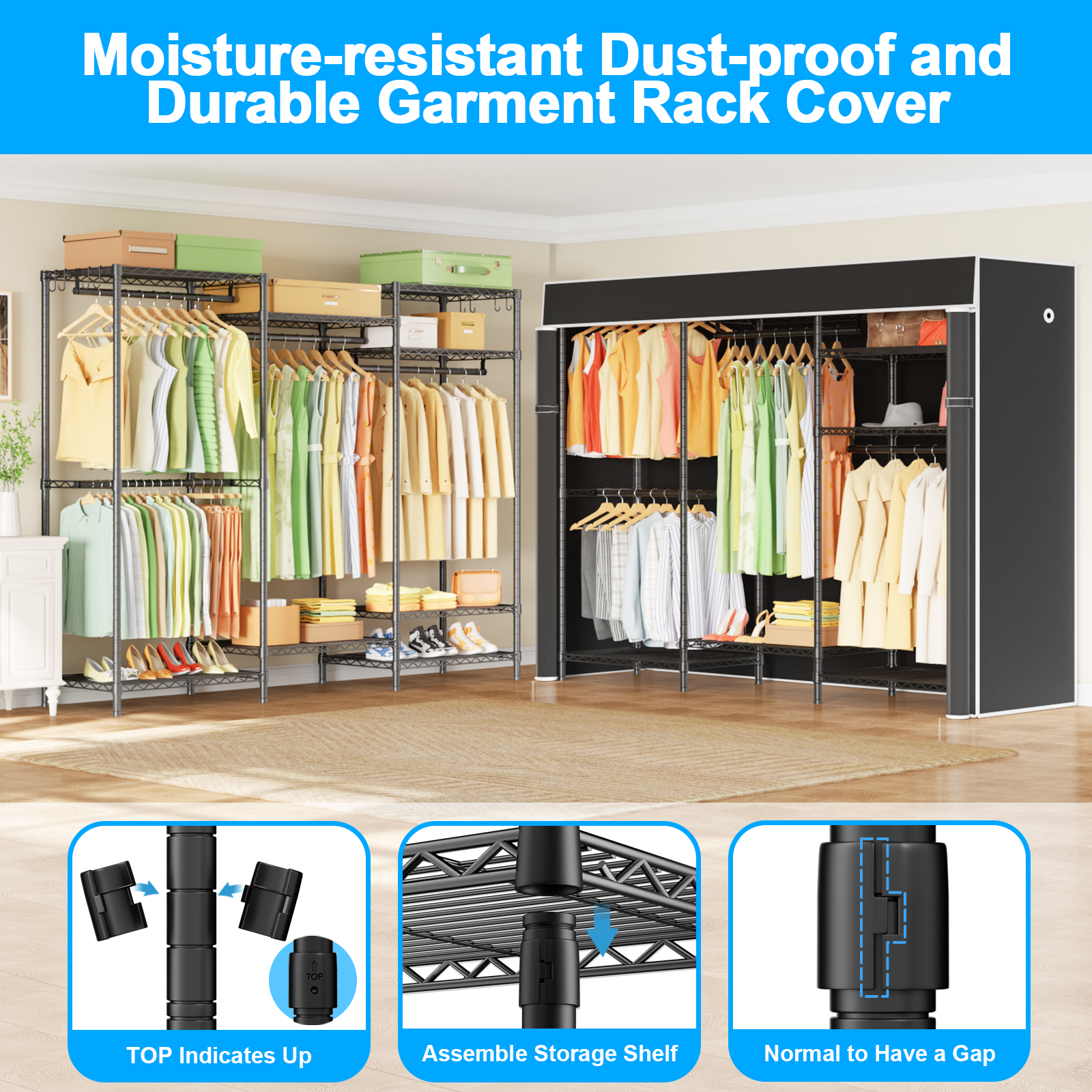 E13C Heavy Duty Closet Organizer System，Freestanding Clothing Racks for Hanging Clothes，Adjustable Garment Rack 63" W x 16" D x 77" H Hold 960 lbs