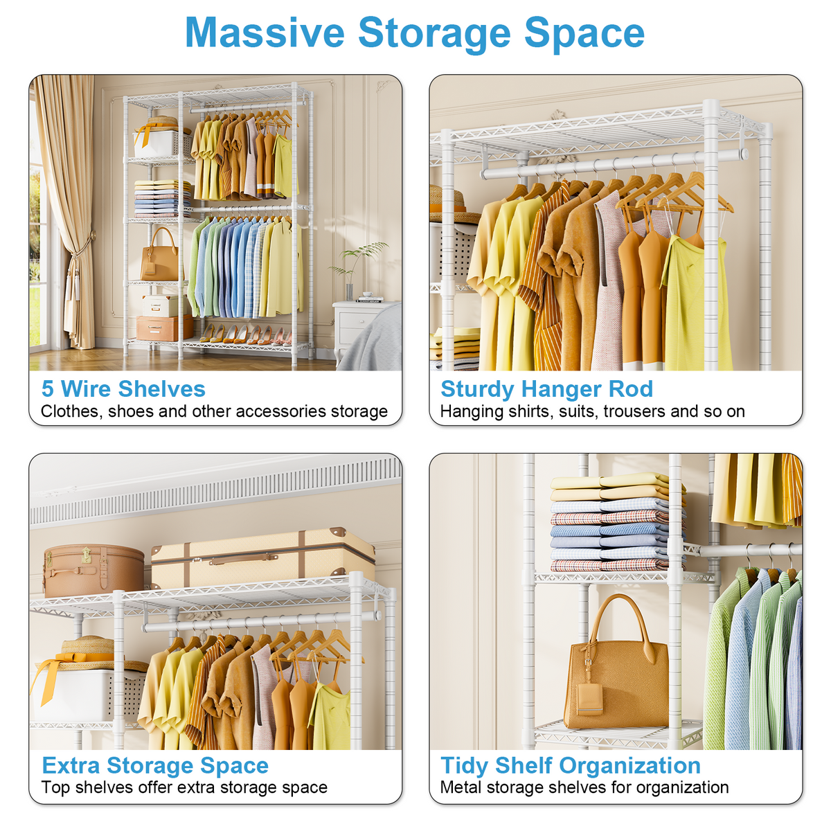 F2 45"W Double Column Garment Rack (Black), 630LBS Load & 5-Tier Adjustable Shelves