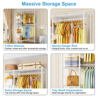 F2 45"W Double Column Garment Rack (Black), 630LBS Load & 5-Tier Adjustable Shelves