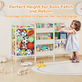 B2 Kids Bookshelf and Toy Storage, 3 Tier Book Shelf for Kids Rooms, Sling Toddler Bookshelf with Stuffed Animal Storage, Montessori Baby Bookcase for Nursery, Bedroom, Playroom, White