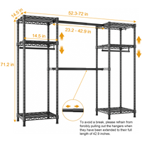 E7 52.3-72" Extendable Triple Column Garment Rack (Black), 838LBS Load & 6-Tier Wire Shelves